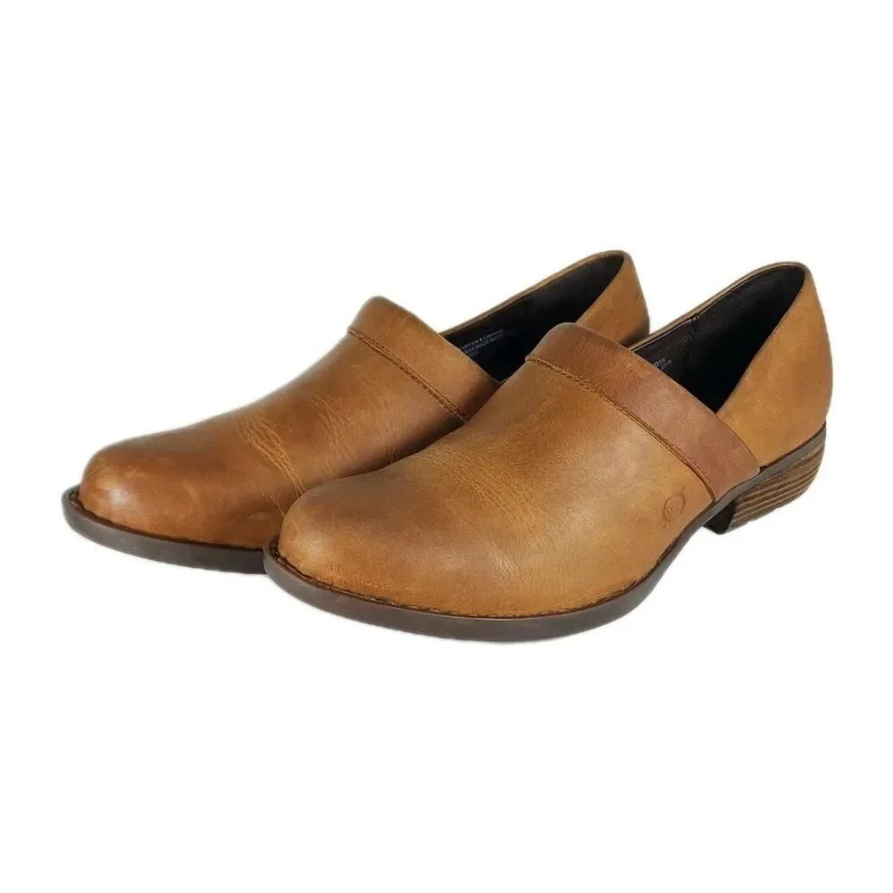 Born Marka Women's US 7,5M Brown Distressed Leather Slip On Ankle Booties Shoes